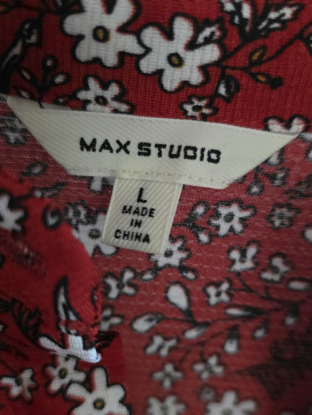 Max Studio Red Floral Dress with White & Black Accents
